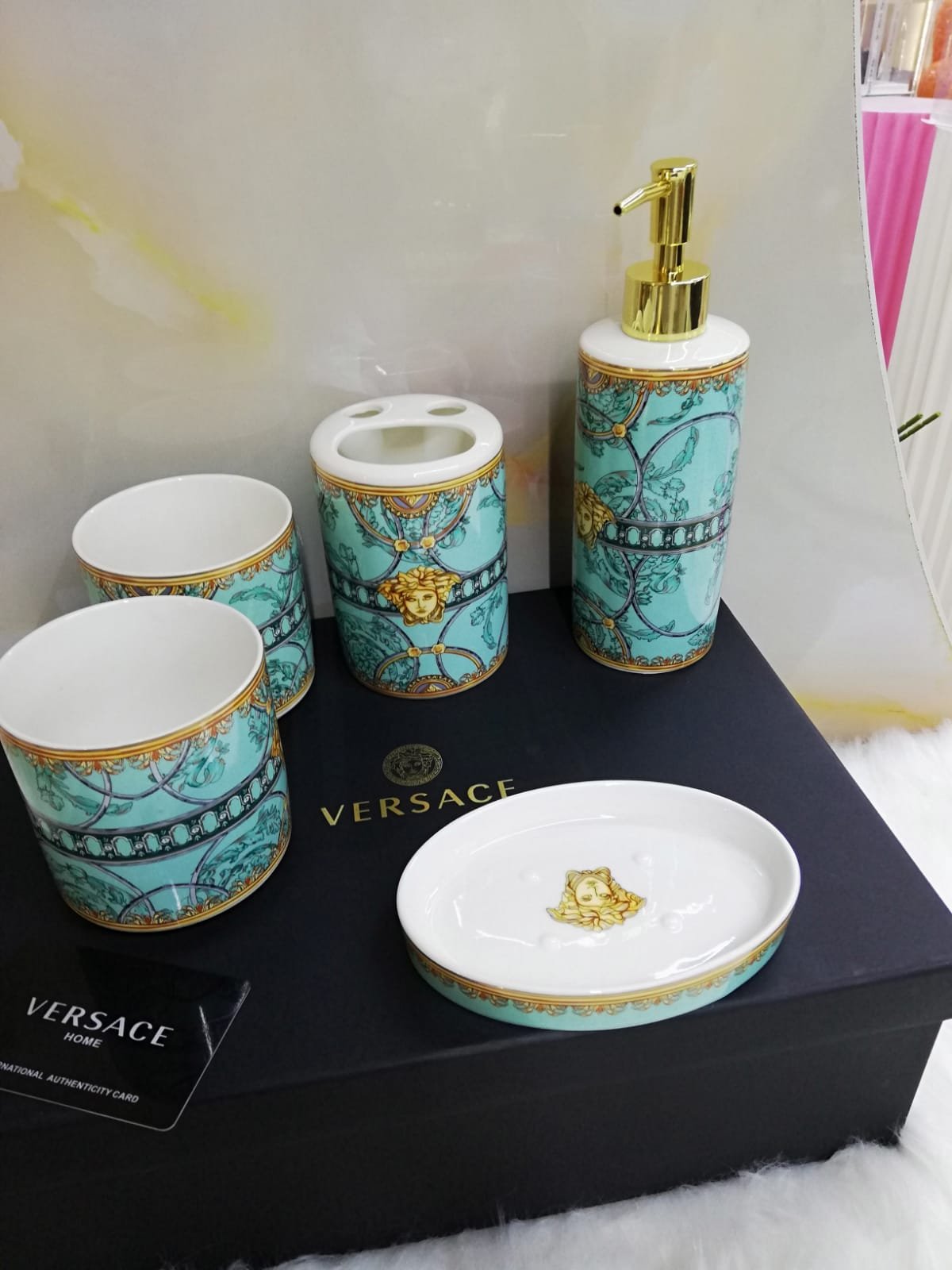 Versace Bathroom set of 5 - Versace Bathroom Accessories | Buy Online in UAE