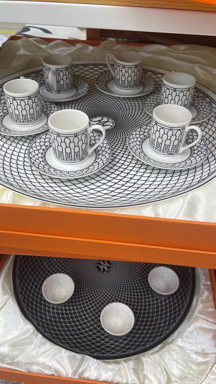 Service tray with set of six Turkish coffee cups from Hermes - Image 7 of 8