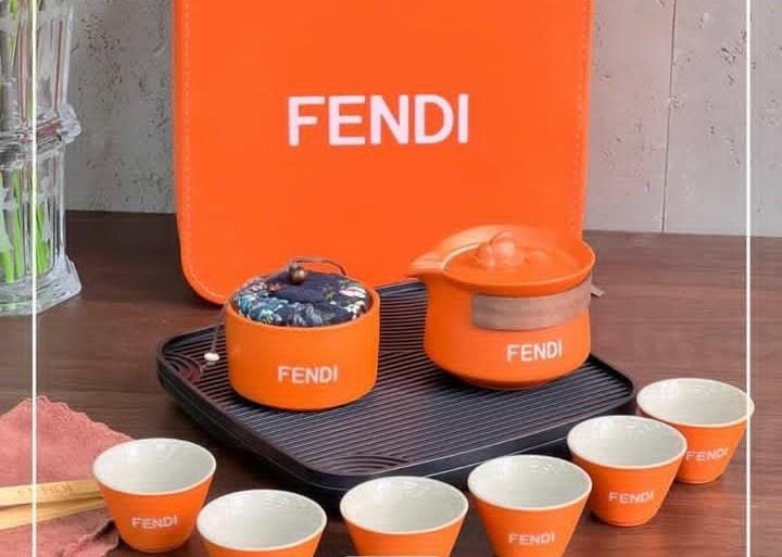 Fendi Chinese Tea set of six cups , orange colors - Fendi tea cups | Buy Online in UAE