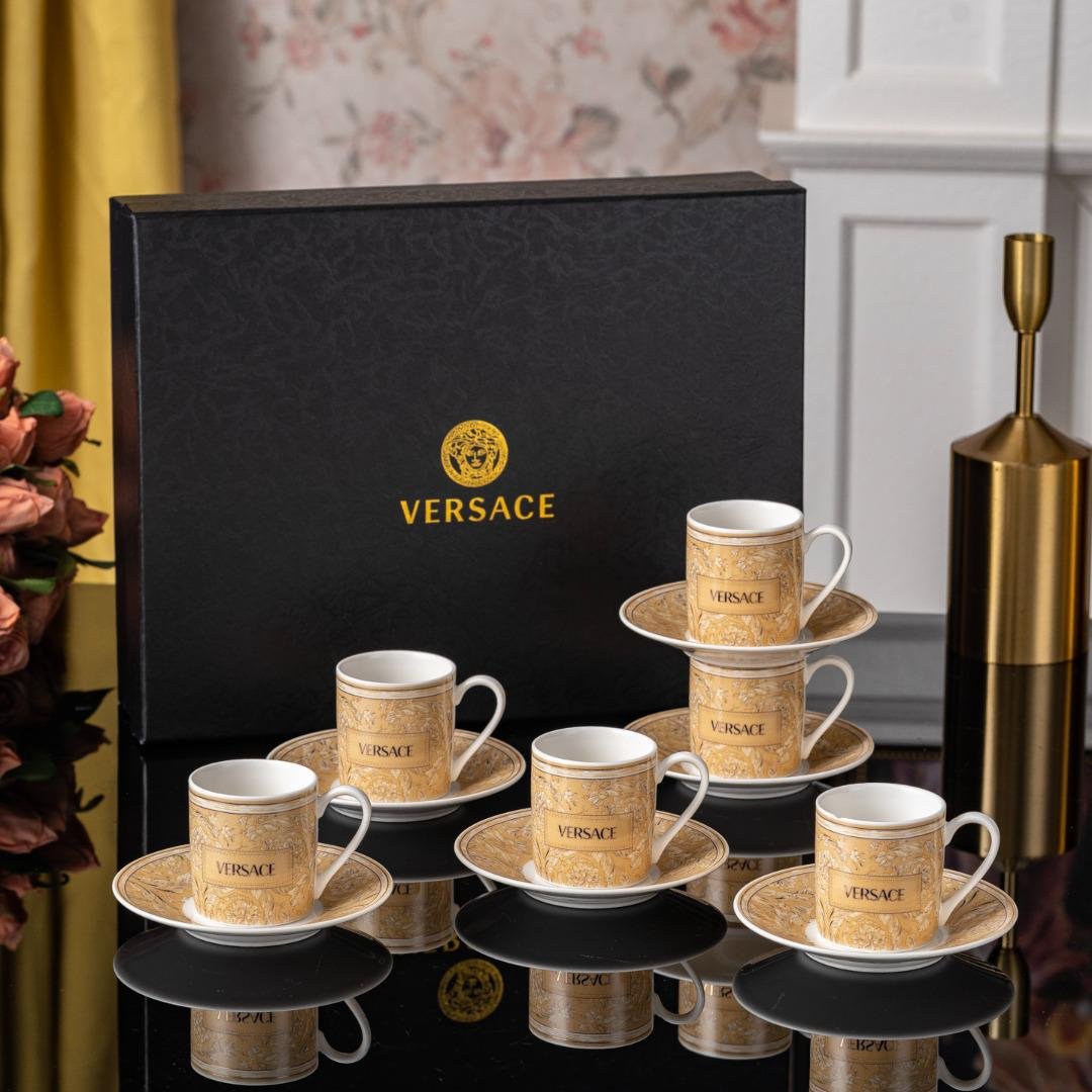 Versace Turkish coffee set of six cups and saucers - Versace Turkish Coffee Cups | Aleppo Gift UAE