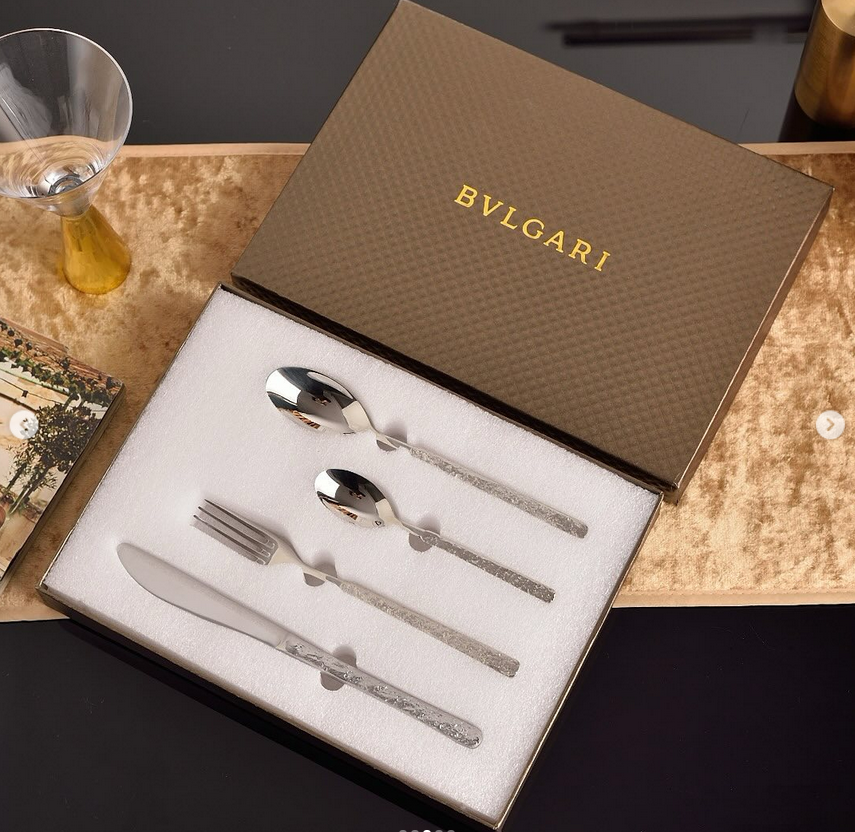 cutlery set for one person, Gold or Silver color - Bvlgari Cutlery | Aleppo Gift UAE